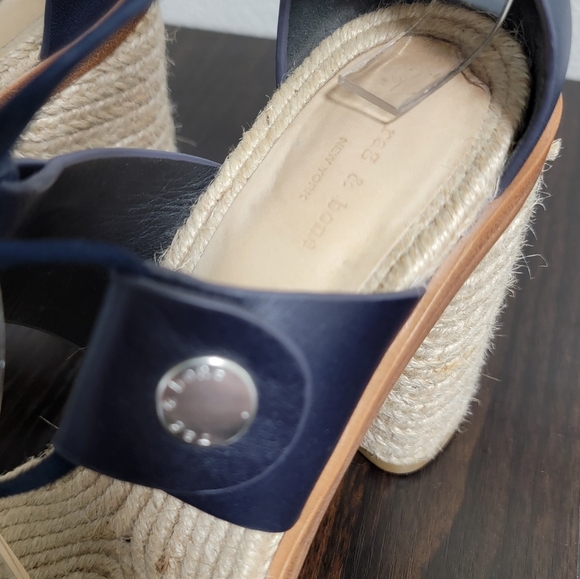 Rag & Bone Eden Navy Leather Lace Up Jute Block Espadrille Heel Sandals 38 - Picture 3 of 9